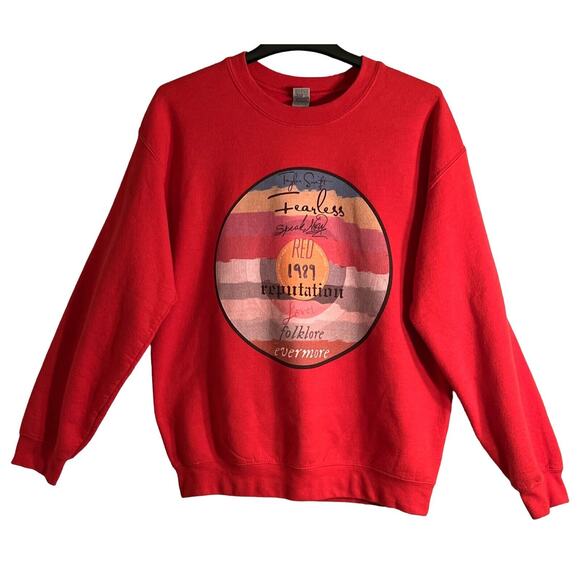 Taylor Swift Themed Sweatshirt Womens Size M Red Long Sleeve Pullover Graphic - Picture 1 of 6